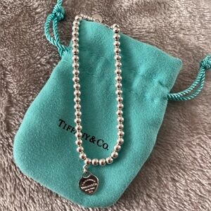 Tiffany & Co. Silver Bead Necklace with Heart Charm